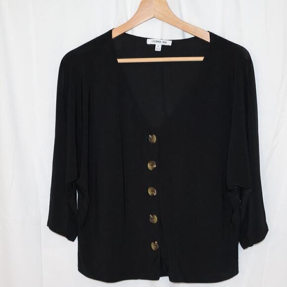Uncommon Job Cropped Jacket Blazer Women Size Medium Black 5 button front - Picture 6 of 9